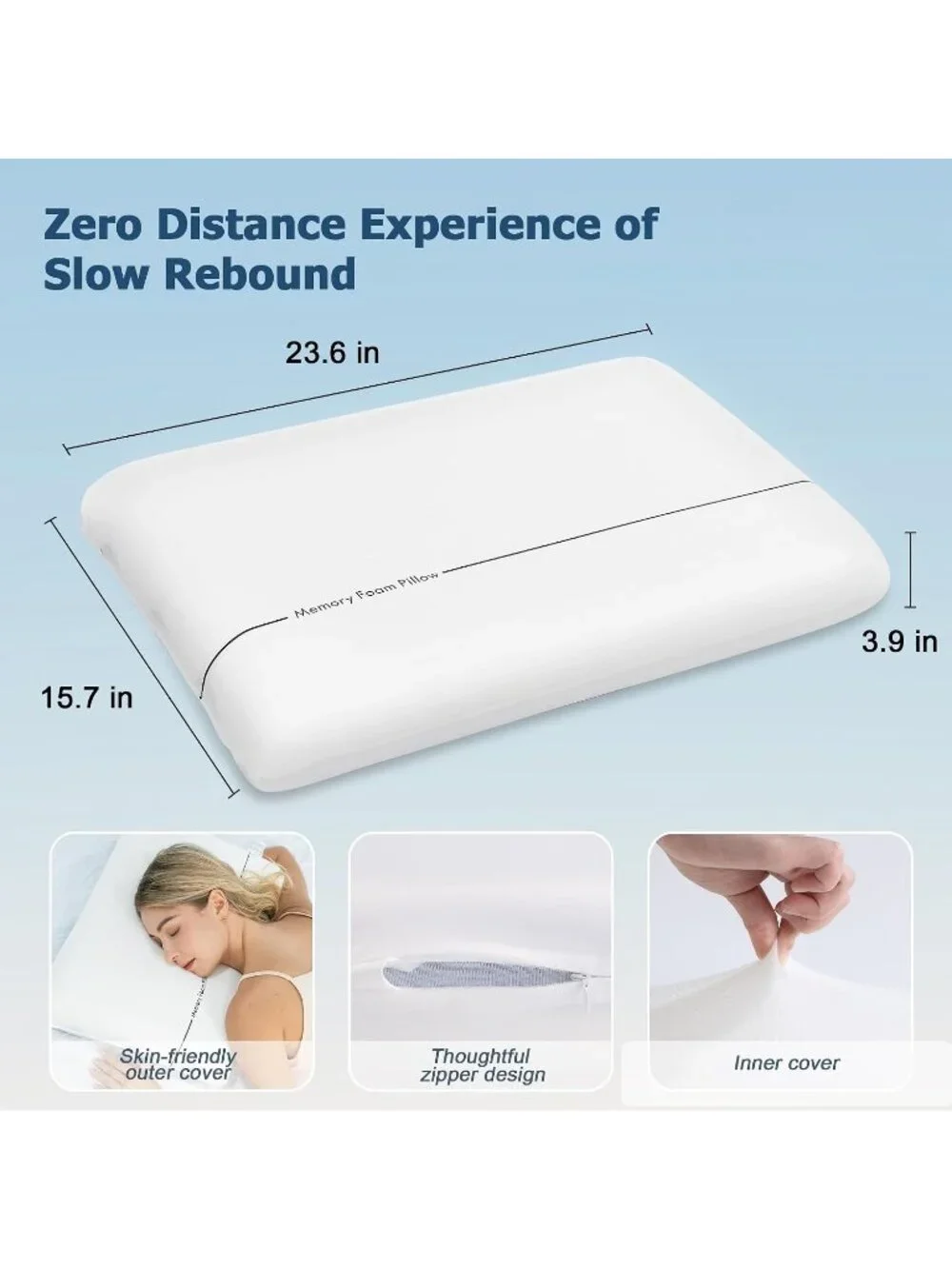 〽️Memory Foam Pillow Two Sided Soft Firm Neck Pillow for Sleeping Washable Cover
